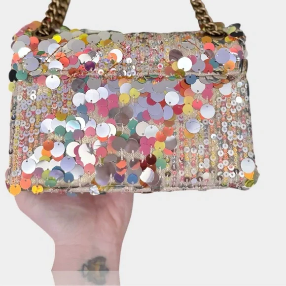 Kurt Geiger 🪢 Mini Brixton Sequin Shoulder Bag with Gold Chain - Picture 10 of 10